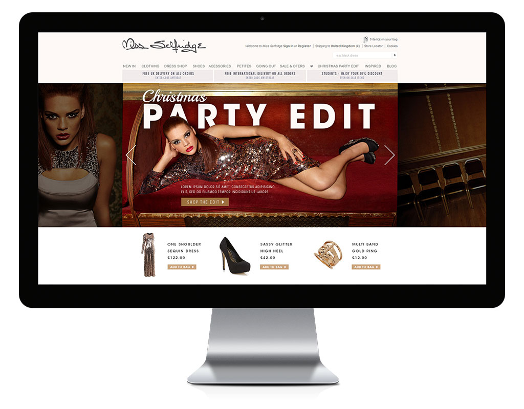 Miss Selfridge Web design and development portfolio Digital Candy website  design and development agency